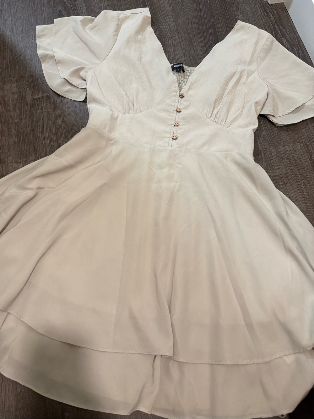 Women's Cream V-Neck Button Front Dress